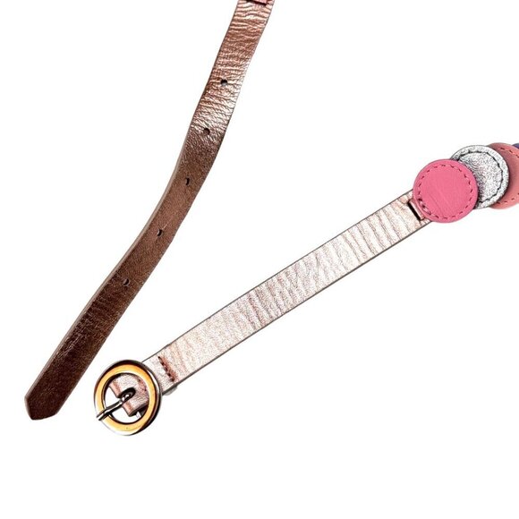 Vintage Cole Haan Slim Metallic Leather Belt Sz L Rose Gold Round Accents 90s main image 8
